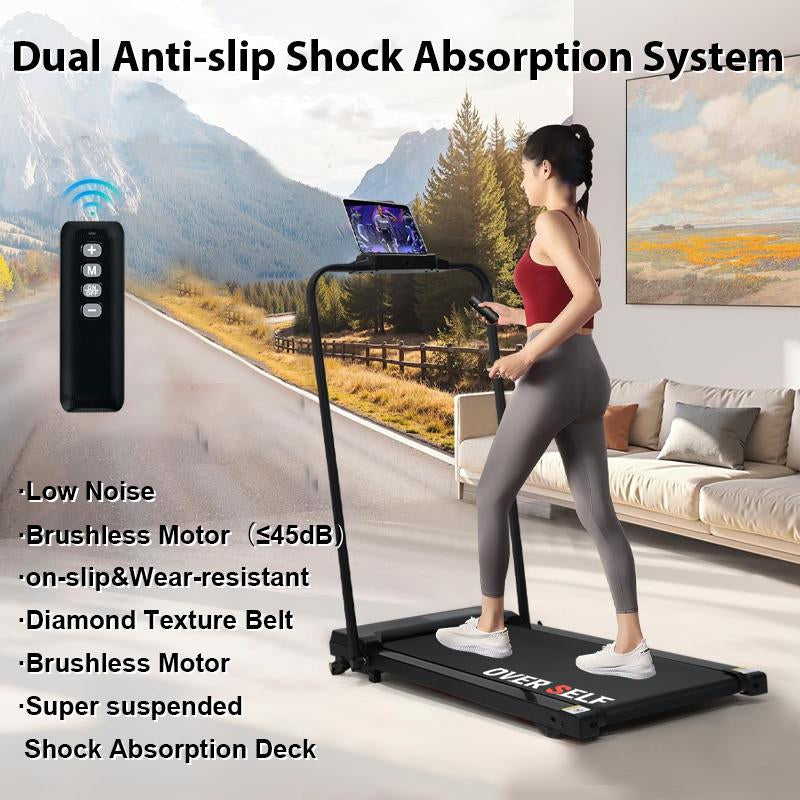 OVER SELF Portable Walking Pad Treadmill with Wheels Remote Control LED Display 42.5X19X4.7 Inches for Home Office Use 300 Lbs Capacity Quiet Operation 2-In-1 Design for Daily Workout & Calories Tracking#Fallfreshness