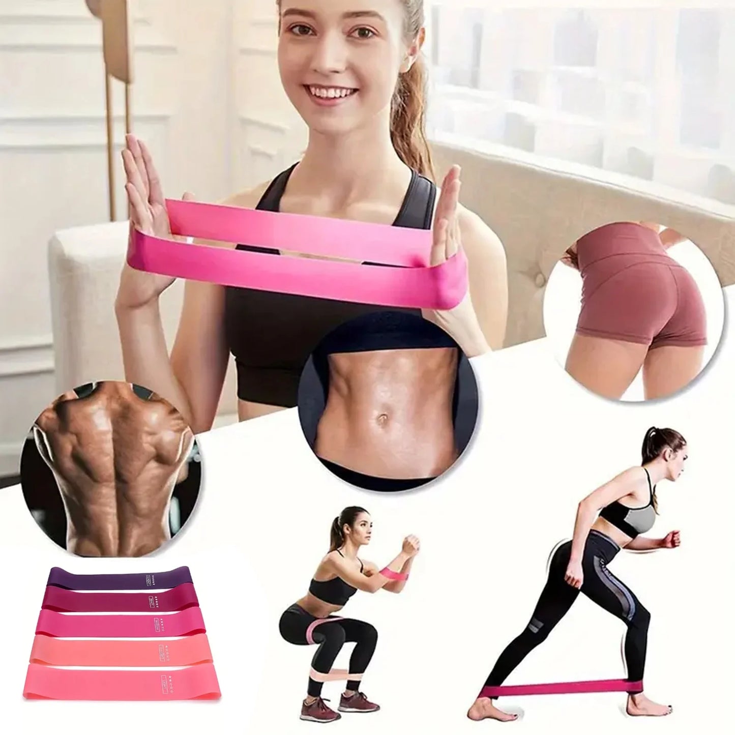 5 Pcs Resistance Bands, Professional Exercise Bands Elastic Stretch Bands for Fitness Yoga Pilates Stretching Strength Training, Workout Bands for Women and Men Home Gym(Pink)