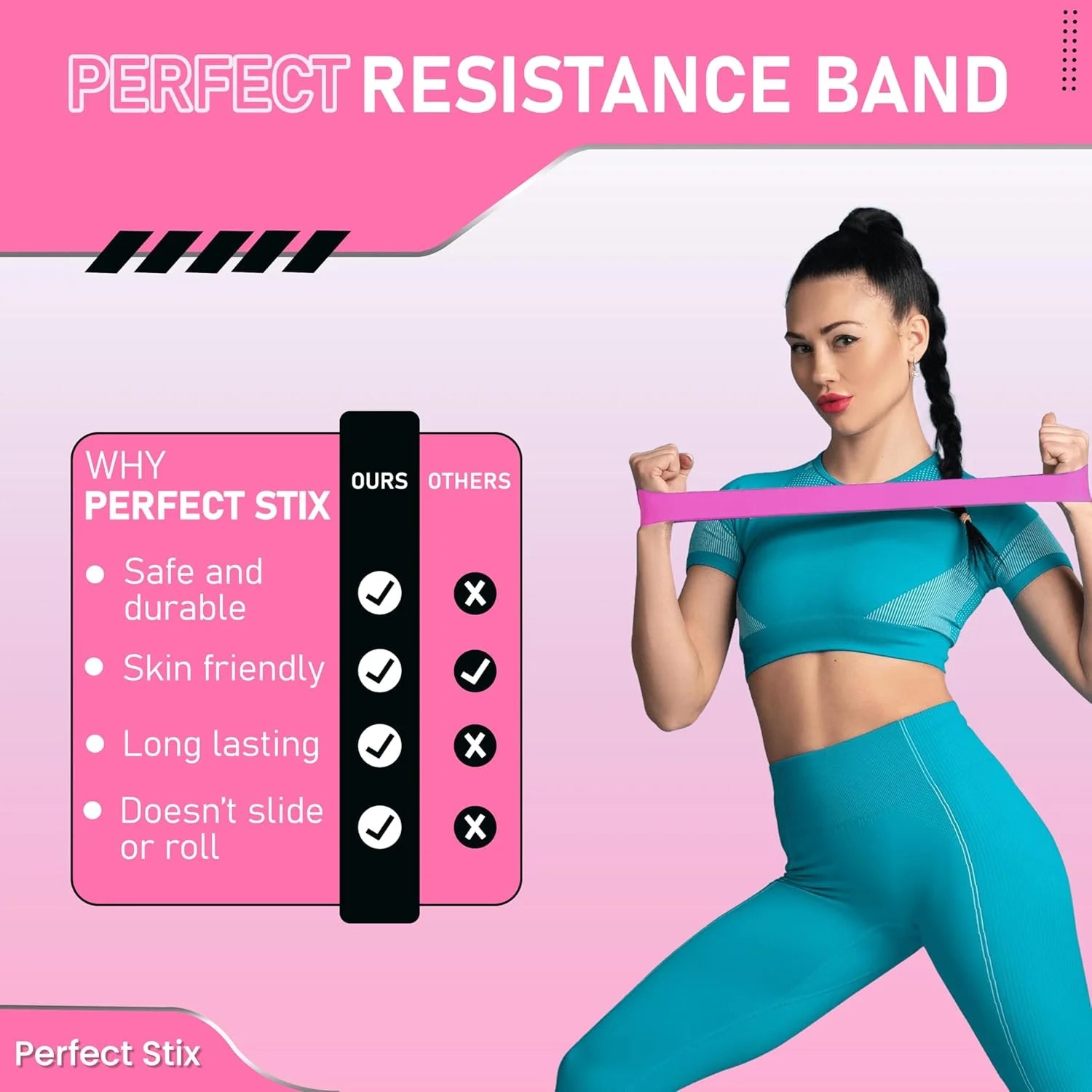5 Pcs Resistance Bands, Professional Exercise Bands Elastic Stretch Bands for Fitness Yoga Pilates Stretching Strength Training, Workout Bands for Women and Men Home Gym(Pink)