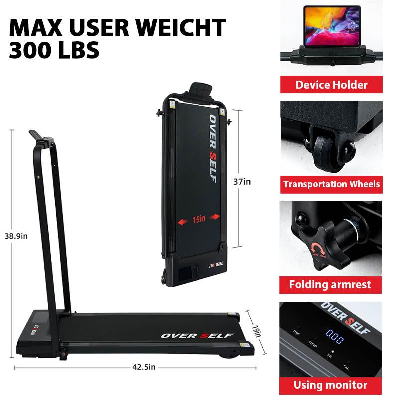 OVER SELF Portable Walking Pad Treadmill with Wheels Remote Control LED Display 42.5X19X4.7 Inches for Home Office Use 300 Lbs Capacity Quiet Operation 2-In-1 Design for Daily Workout & Calories Tracking#Fallfreshness