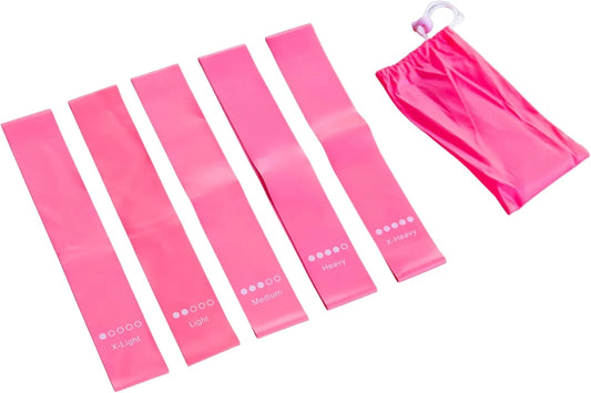 5 Pcs Resistance Bands, Professional Exercise Bands Elastic Stretch Bands for Fitness Yoga Pilates Stretching Strength Training, Workout Bands for Women and Men Home Gym(Pink)