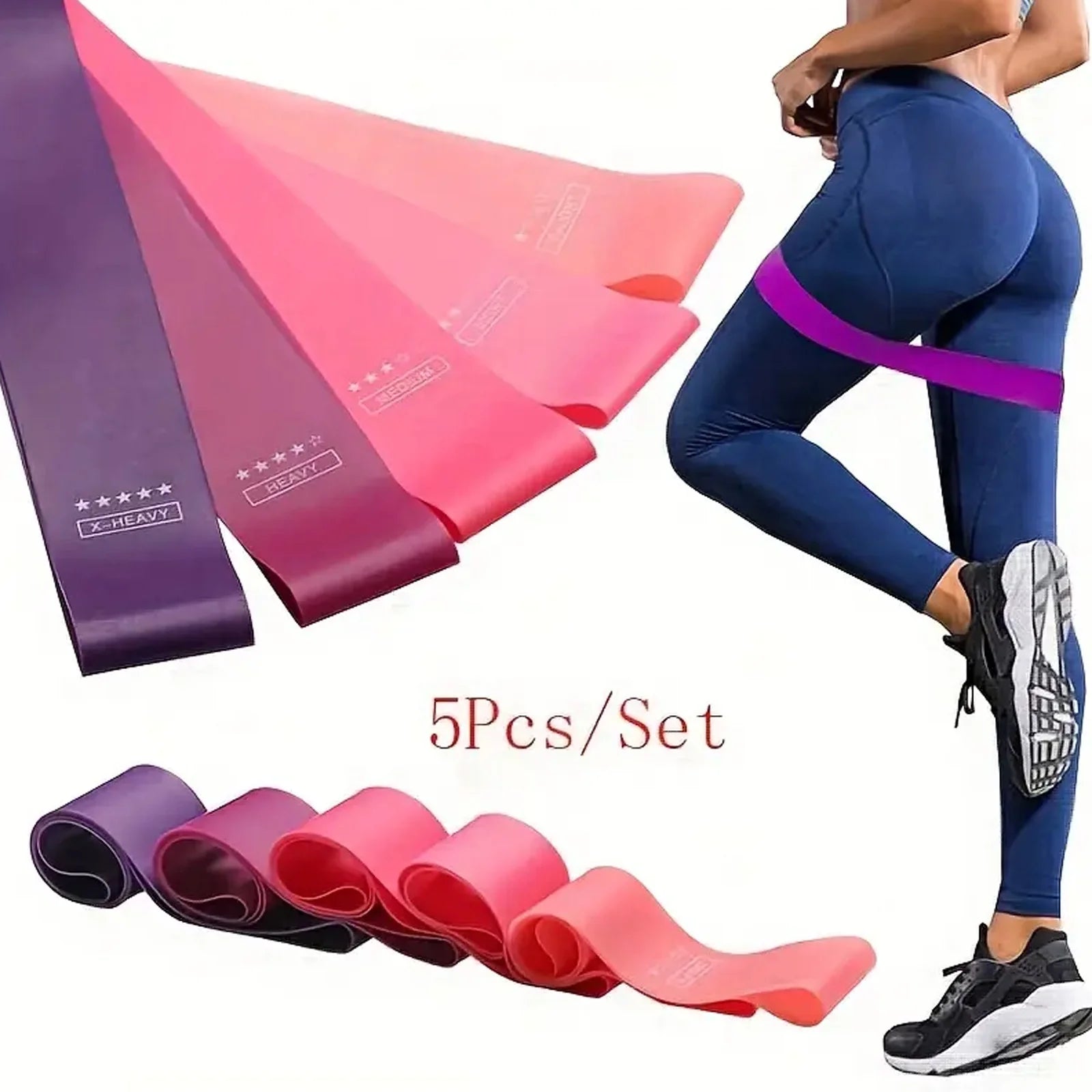 5 Pcs Resistance Bands, Professional Exercise Bands Elastic Stretch Bands for Fitness Yoga Pilates Stretching Strength Training, Workout Bands for Women and Men Home Gym(Pink)